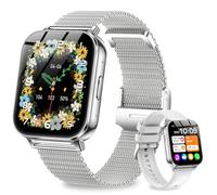 Fitoncloud Reloj Inteligente Mujer con 1000mAh Batería,1.83" HD Smartwatch Mujer con Llamadas,Función Femenina/Sueño/Pulsometro/Calorías/Podómetro,100+ Modos Deportivos Smart Watch Android iOS Plata