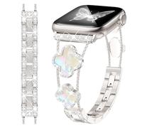 fitonyo Bling Diamond Clover Correas Compatible con Apple Watch Series 10/9/8/7/6/5/4/3/2/1/SE,Sparkle Bling Diamond Pulsera Correa iWatch 38mm/40mm/41mm/42mm Starlight Plata