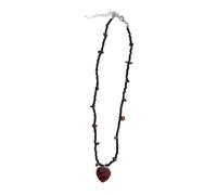 Fitooles Cadena de hueso de piedra natural hecha a mano con collar retro de cuentas con nuevo chino para mujer, 3.12x3.12in, Piedra natural y cuerda trenzada