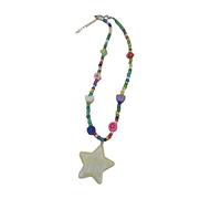 Fitooles Collar con colgante de estrella, cuentas multicolores, collar con colgante en forma de estrella, 3.9x3.9in, Mi Zhu