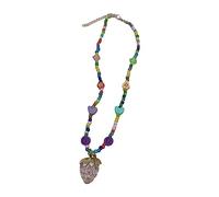 Fitooles Collar con colgante de fresa con cuentas coloridas, collar de fresa dulce, joyería hecha a mano, cuentas coloridas para mujer, 3.9x3.9in, Mi Zhu