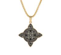 Fitooles Collar con colgante de nudo de bruja de acero inoxidable dorado y plateado para amigos, 3.51x2.34in, Acero inoxidable