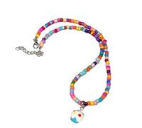 Fitooles Collar con colgante de pastel de cuentas de colores, collar corto de cuentas azules, collar de cuentas de arroz, 40 cm, Resina
