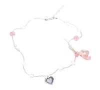Fitooles Collar de cuentas con colgante de corazón, gargantilla con colgante de cuentas de resina, ideal para fiestas, 3.12x2.73in, Resina
