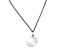 Fitooles Collar de resina con colgante de luna en blanco y negro, joyería china, cadena de clavícula simple para mujer, 5.07x3.12in, Cuerda de algodón de resina