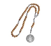 Fitooles Rosario trenzado de cuentas de madera con medallas de crucifijo de perdón para cristianos católicos, cadena de oración religiosa, 10MM, cuentas de madera