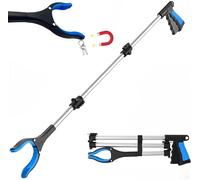 FitPlus PowerGrip T9 2024 - Herramienta de recogida de basura extra larga, mandíbula ancha, herramienta plegable para recoger basura, cable de acero, con 96 puntos de agarre para un agarre firme, 32
