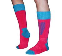 FitProducts Calcetines de senderismo: hechos de una mezcla de lana merino. Perfecto para practicar senderismo, trekking, montañismo, trabajo al aire libre y mucho más. Rosado/Azul