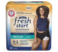 FitRight Fresh Start - Ropa interior para incontinencia y posparto para mujer, talla M, color negro (12 unidades) máxima absorción, ropa interior desechable con el poder de control de olores de ARM