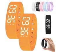 Fitsleeps Alarm Clock Watch, Vibrating Fitsleepsalarm Clock Watch For Heavy Sleepers, Waterproof Rechargeable Vibrating Wrist Alarm Clocks Activity Tracker Digital Watches Men Women(Orange,2PCS)