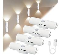 FiTspi Paquete de 4 luces de pared recargables con sensor de movimiento, luz LED recargable de 3 colores, luz nocturna con sensor magnético USB para escaleras, sala de estar, baño, pasillo, debajo del