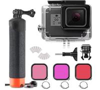 FitStill Carcasa subacuática impermeable de 60 m con 3 filtros de buceo y mango flotante, adecuada para Go Pro Hero 7/6/5/2018, juego de buceo negro