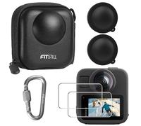 FitStill Funda de transporte de poliuretano negro con protector de pantalla LCD aplicable para Go Pro Max2, Ultra HD 9H de 0,28 mm, dureza de vidrio templado, funda rígida de almacenamiento de viaje,