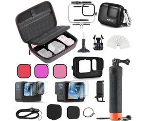 FiTSTILL Funda de transporte de poliuretano para Go Pro Hero 12/11/10/9 negro, accesorios incluyen funda impermeable/filtros/funda compacta/funda de silicona/tapa de lente/protectores de pantalla,