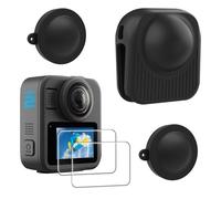 FiTSTILL Juego de protección de silicona para Go Pro Max 2, protector de pantalla de cristal blindado + cubierta de lente + funda protectora completa, dureza 9H, resistente al polvo y a los arañazos