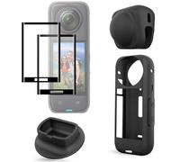 FiTSTILL -Kit de protección para Insta 360 X4, protector de pantalla de vidrio templado y funda de silicona, cubierta de lente y base de soporte de silicona