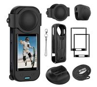 FiTSTILL -Kit de protección para Insta 360 X5, protector de pantalla de vidrio templado y funda de silicona y cubierta de lente de silicona y base de soporte de silicona, accesorios X5