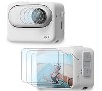 FiTSTILL Lente y protector de pantalla LCD aplicable para cámara de acción Insta360 GO 3 (paquete de 3 + 3), cubierta de pantalla de vidrio templado de dureza 9H de 0,28 mm para accesorio de cámara