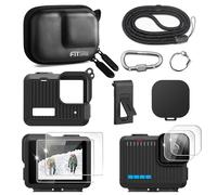 FiTSTILL Mini funda de transporte de poliuretano y funda de silicona protectora de goma para Go Pro Hero 4K 2024, reemplaza la cubierta lateral de la batería, tapas de lente, cordón y protectores de