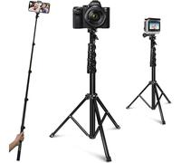 FitStill Trípode de palo selfie de 64 pulgadas, trípode de teléfono 2 en 1 desmontable y retráctil para teléfonos móviles, compatible con Go Pro, DJI, iPhone y teléfonos Android