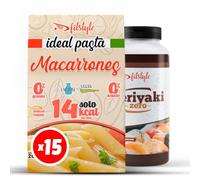 FITstyle Pasta Konjac Macarrones 200g | Pasta sin hidratos | Saciante y sin calorías | Ideal para dietas y perder peso | Apto para dietas Keto y Paleo (15, Mac+ Salsa Teriyaki)