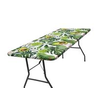 Fitted Picnic Table Cover - Windproof Elastic Green Cloth, Waterproof Strong Polyester Protector Sets, Rectangle 6ft Road Trip Camping Gears, Secure Snug Fit Linens - For Outdoor Dining Tables