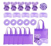 Fituenly 20 Piezas De Suministros para Fiestas De Pijamas, Recuerdos De SPA, Incluye 5 Toallas De Osito De Peluche, 5 Diademas, 5 Cintas para Pelo Y 5 Bolsas De Regalo para Pijamas, SPA, Cumpleaños,