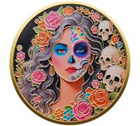 Fituenly Moneda Momento Mori De Mujer Rosa Moneda De Calavera Estilo Mexicano Moneda De Calavera 3D Monedas Estoicas Geniales Medallón De Desafío del Día De Muertos