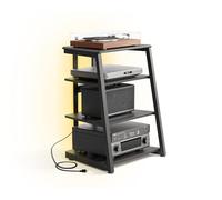 FITUEYES Design Mueble Tocadiscos con Base de Madera, Mueble Equipo HiFi con lámparas LED y enchufes, Mueble vinilos con Estante Ajustable, 66 x 65 x 81 cm, Carga MAX. 50kg