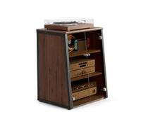 FITUEYES Mueble Tocadiscos con Puertas Cristal, Estante Ajustable | Mueble Vinilos HiFi, Protege Equipos, 66×65×81cm, Carga 50kg, Diseño Moderno para Salón