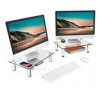 FITUEYES Soporte Monitor Elevador Monitor de Vidrio Templado Altura Ajustable 2 Paquete 38,5 x 24 x 7,5cm (Claro) DT103803GC