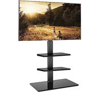 FITUEYES Soporte TV de Pie para Pantallas de 32 a 60 Pulgadas,Ajuste de Altura,con Función Giratoria,MAX VESA 600 * 400mm,Soporte TV Suelo Tiene Gestión de Cables,Base de Cristal,con 2 Estantes