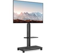 FITUEYES Soporte TV de Pie Ruedas para Pantallas de 32 a 70 Pulgadas con Base de Madera,MAX VESA600*400mm,Soporte de TV con Ruedas con Giro de Placa,Ajuste de Altura,Gestión de Cable,con Estante