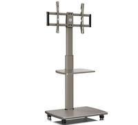 FITUEYES Soporte TV Ruedas Gris para Pantallas de 32 a 70 Pulgadas con Base Madera,MAX VESA600*400mm,Soporte de TV con Ruedas con Giro de Placa,Ajuste de Altura,Gestión de Cable,con Estante