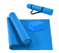 Fitvids All Purpose 0.25 Inch Thick High Density No Tear Exercise Yoga Mat with Strap & Lightweight Features for Indoor & Outdoor Use, Blue