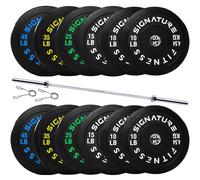 Fitvids - Disco de peso olímpico de goma de 5,1 cm con barra de 2,1 m, placas de parachoques con barra para entrenamiento de fuerza, juego de 127 kg, color
