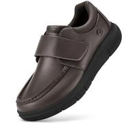 FitVille Zapatos Diabéticos Hombre Extra Anchos Mocasines Piel Comodos Casual Zapatillas Cuero Hombre para Pies Hinchados Trabajo Marrón 43 EU X-Ancho