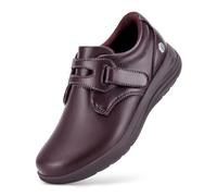 FitVille Zapatos Mujer de Cuero Mocasines Extra Anchos Ligero para Pies Sensibles Zapatillas Cómodas para Caminar 39.5 EU Ancho Tinto