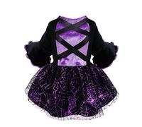 Fitwarm Disfraces de bruja de Halloween para perro, ropa divertida para perros pequeños, vestido gótico para mascotas, traje de gato, terciopelo ligero, morado, negro, XXS