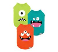 Fitwarm Paquete de 3 camisetas para perro monstruo, camiseta ligera y divertida para perros, ropa para perros pequeños, niño y niña, traje para mascotas, naranja, verde, verde azulado, talla S