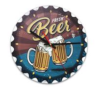 Fitwish Reloj de pared vintage de MDF de 30 cm de diámetro con reproducción de tapón de cerveza e impresión de jarras de cerveza para decorar el hogar de forma original, ideal para todos los ambientes