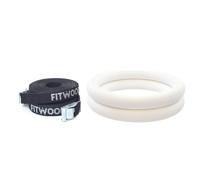FitWood Olympic Anillos De Gimnasia 28mm - Blanco-Superficie / Negro Correa