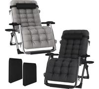 Fiutazge 2Pcs 83cm Ancho Tumbonas Jardin Exterior,Tumbona Plegable con Cojín Acolchado,Reposacabeza ExtraíBle y Portavasos, Funda Sillas Jardin, para Tomar el Sol en la Playa,Negro+Gris