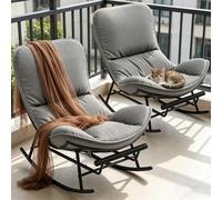 Fiutazge 2PCS Silla Mecedora Exterior,Mecedora Jardin con CojíN Grueso Y ExtraíBle,Repose-Pieds RéGlables,Balancin Jardin Exterior para Dormitorio,Salon,/Sala de Esta,BalcóN-Gris