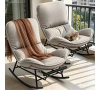 Fiutazge 2PCS Silla Mecedora Exterior,Mecedora Jardin con CojíN Grueso Y ExtraíBle,Repose-Pieds RéGlables,Balancin Jardin Exterior para Dormitorio,Salon,/Sala de Esta,BalcóN-Beige
