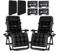 Fiutazge 2PCS Tumbona Jardin Exterior de 77cm,Sillas Jardin Exterior,Silla Gravedad Cero con Acolchado Ajustable,Reposacabezas,Portabebidas,Tumbona Plegable para Patio,Playa,Piscina-Negro