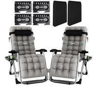 Fiutazge 2PCS Tumbonas Jardín Exterior de 72cm,Silla de Jardín,Tumbona Plegable con Respaldo Ajustable,Cojín,Reposacabezas,Portavasos,Ergonómico Tumbona de Relax para Camping y Balcón,Gris