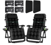 Fiutazge 2PCS Tumbonas Jardín Exterior de 72cm,Silla de Jardín,Tumbona Plegable con Respaldo Ajustable,Cojín,Reposacabezas,Portavasos,Ergonómico Tumbona de Relax para Camping y Balcón,Negro