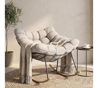 Fiutazge Mecedora Jardin Exterior con Cojín Acolchado,Sillón de Huevo Oscilante Silencioso,Carga Máxima 180kg,Silla Mecedora para Salón Balcón Patio Estudio,Beige