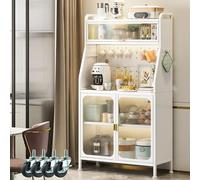 Fiutazge Mueble Auxiliar Cocina con Ruedas,Vitrina,Mueble Comedor,Moderno Armario Alto de Cocina con Puertas y Estantes Ajustables para Sala de Estar, Comedor, Entrada 66 x 36 x 160 cm Blanco